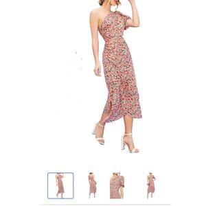 Women's Maxi Dress XS Floral One Shoulder Fitted Layer Ruffled Cottage Fairy